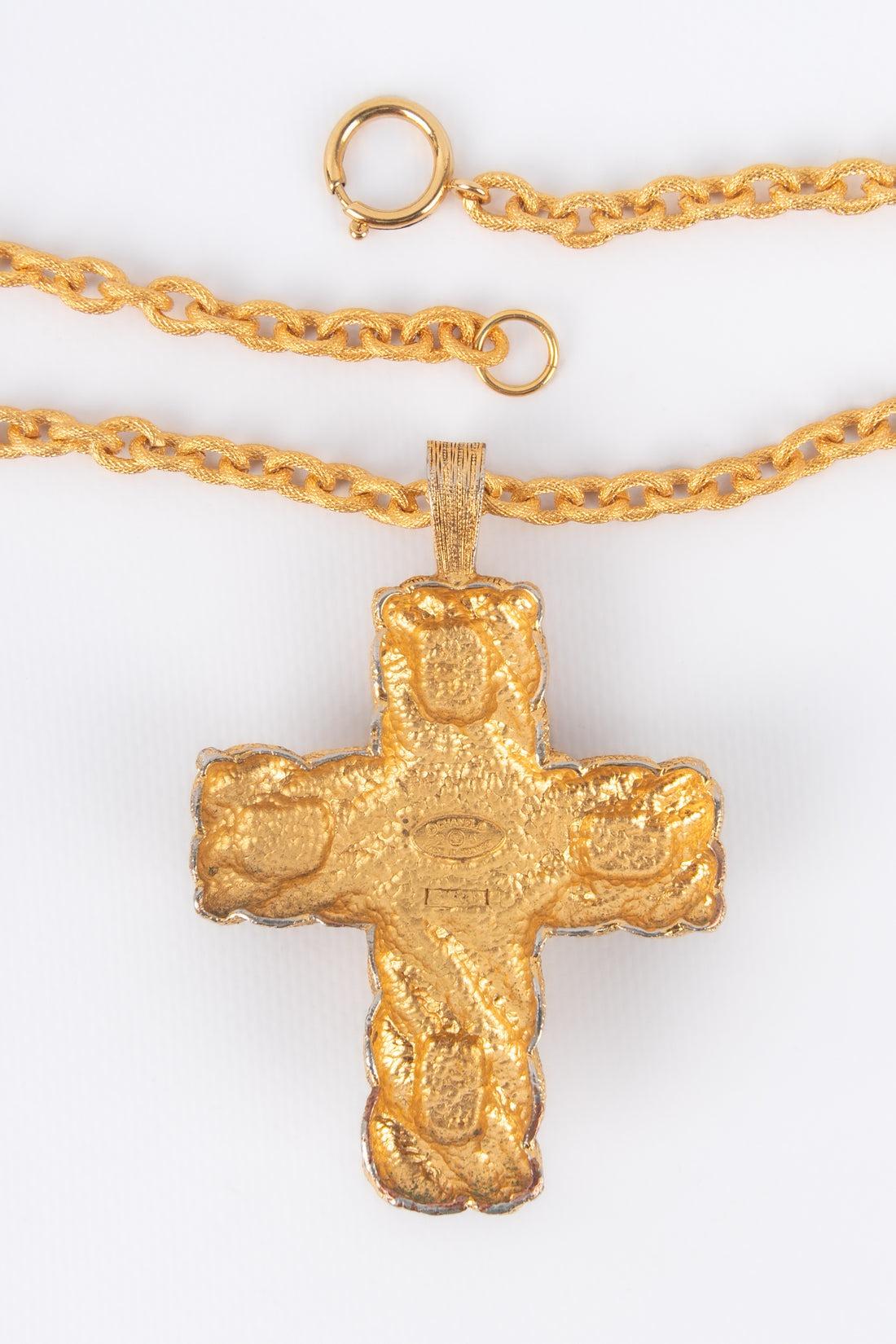 Chanel Golden Metal Cross Necklace 3