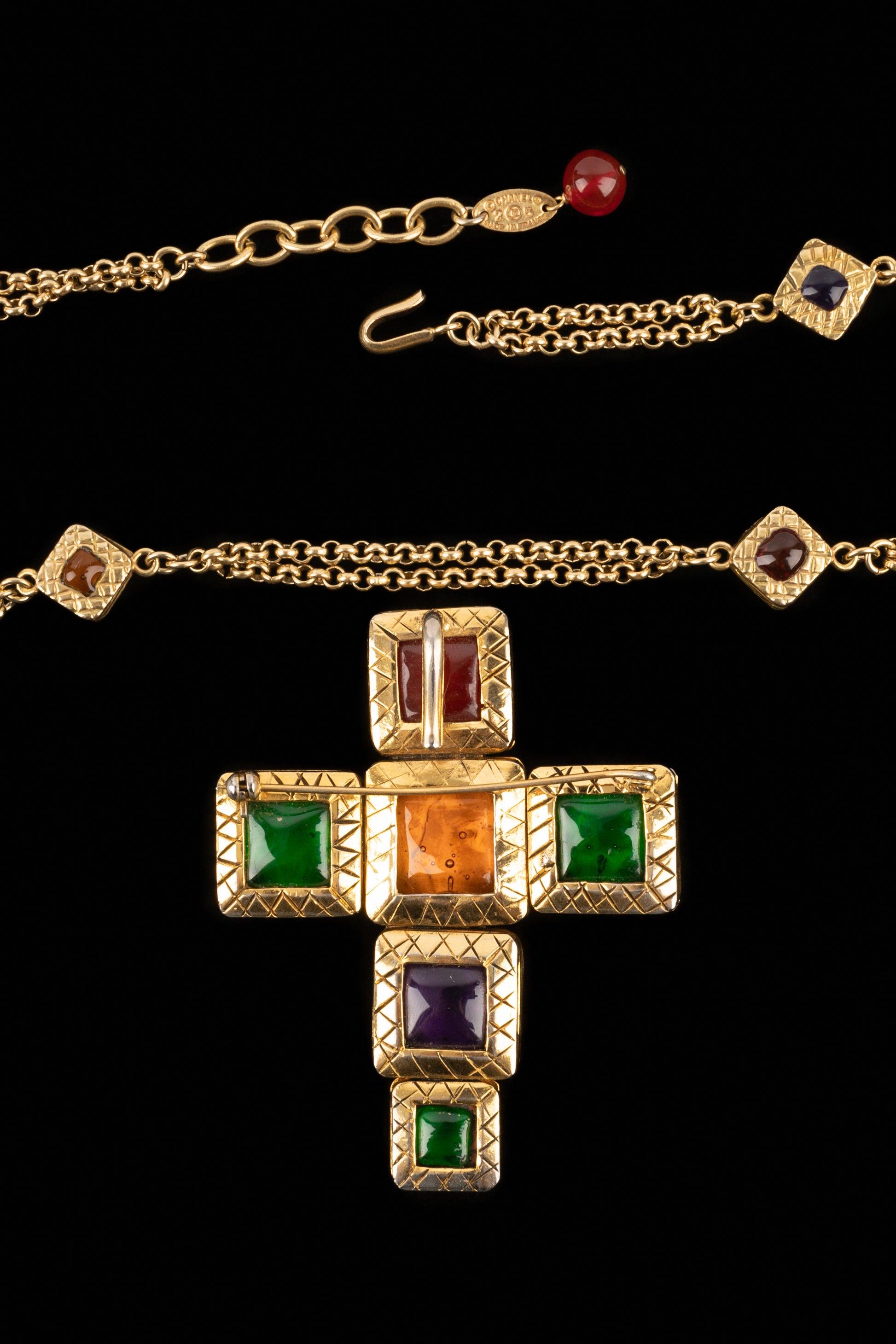 Chanel Golden Metal Cross Necklace For Sale 5