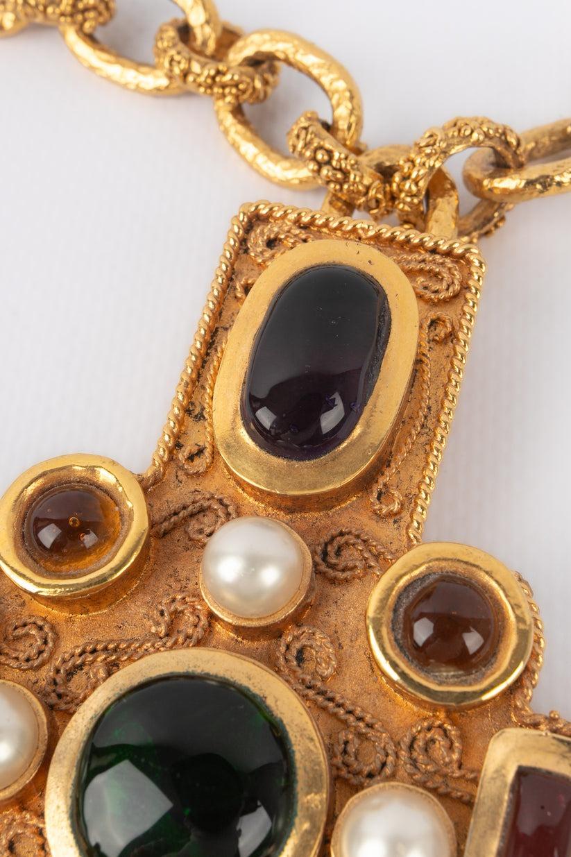 Chanel Golden Metal Cross Pendant Necklace For Sale 5