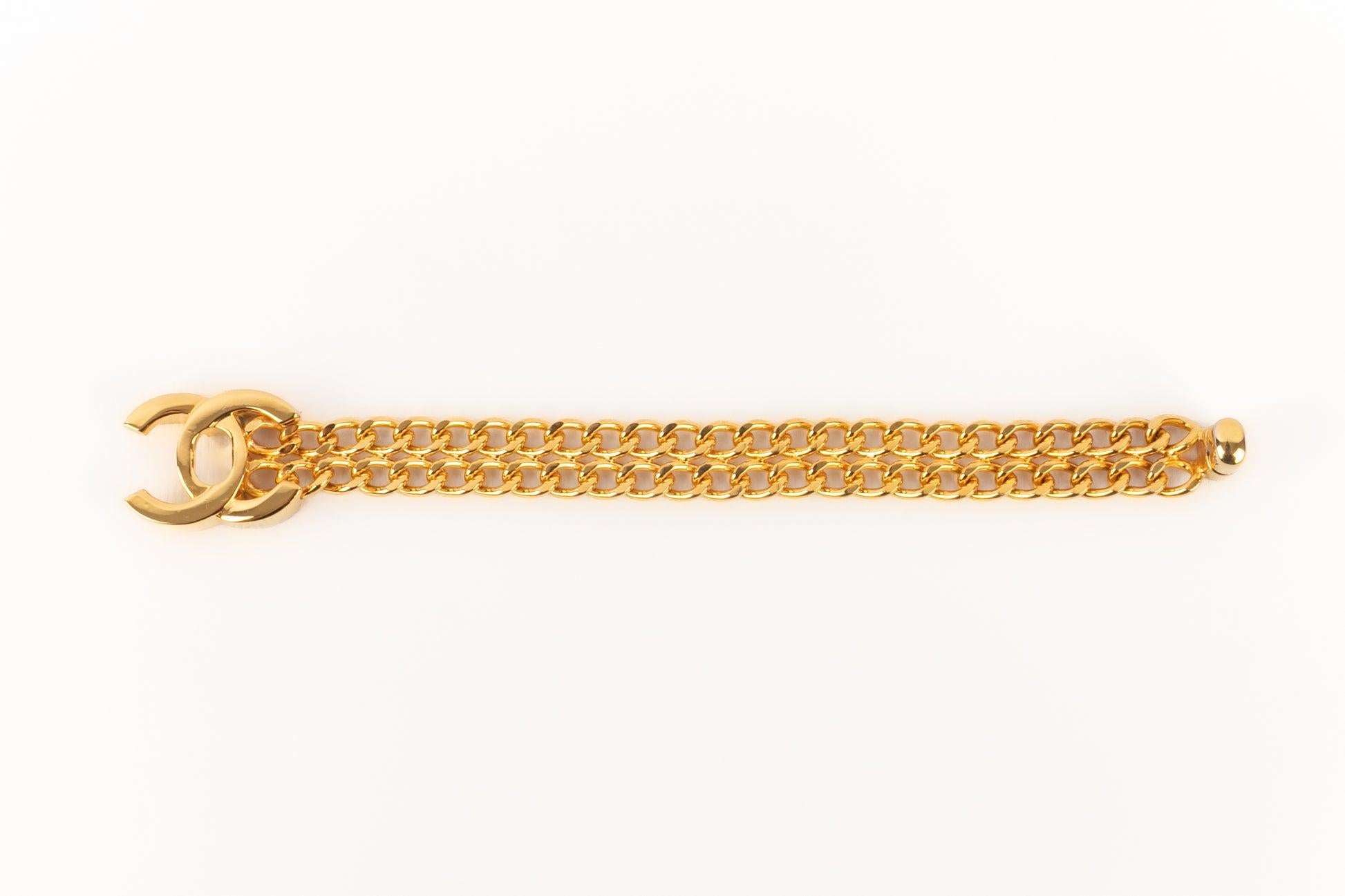 Women's Chanel Golden Metal Double Chain Turnlock Bracelet, 1997