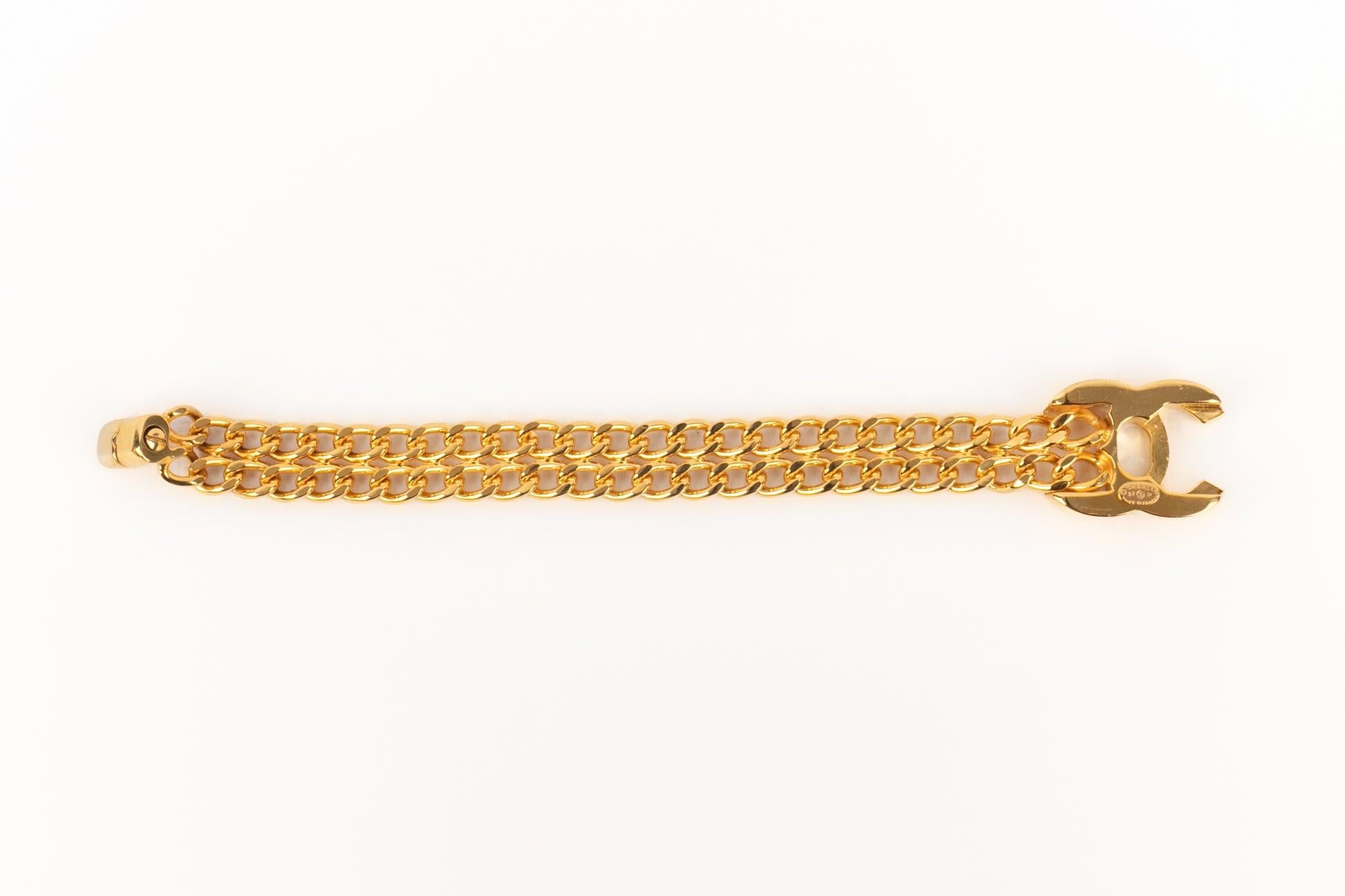Chanel Golden Metal Double Chain Turnlock Bracelet, 1997 2