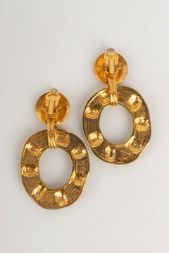 Chanel Golden Metal Earrings with Blue Glass Paste, 1993