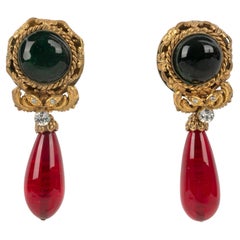 Chanel Golden Metal Earrings with Glass Paste, 1984 Chanel Golden Metal Earrings with Glass Paste, 1984