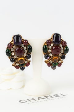 Chanel Golden Metal Earrings with Glass Paste and Rhinestones, 1993