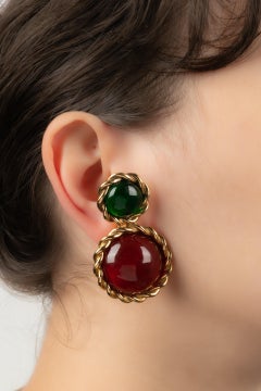Chanel Golden Metal Earrings with Glass-Paste Cabochons