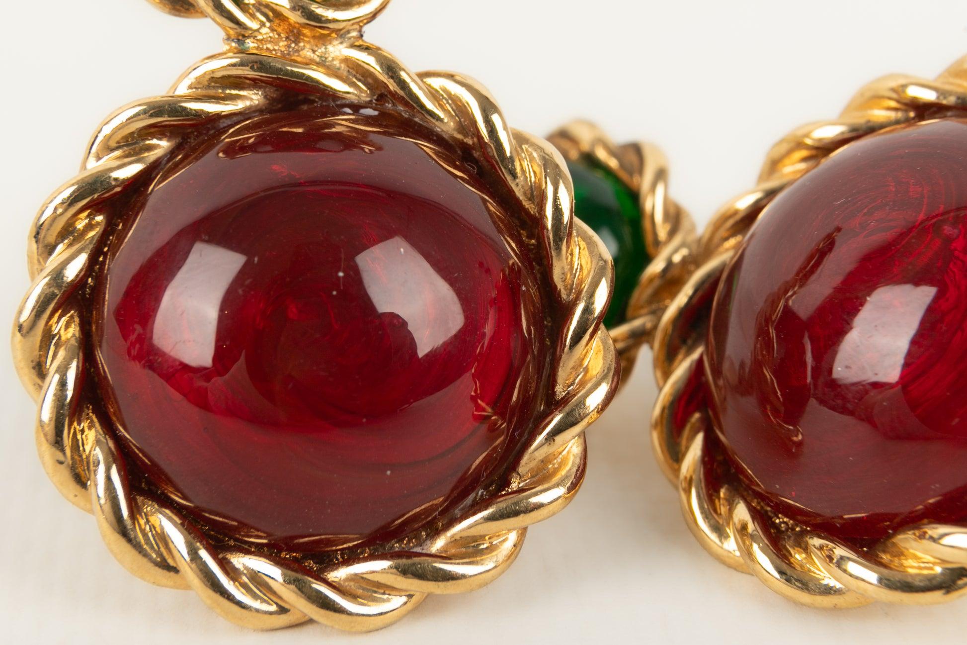 Chanel Golden Metal Earrings with Glass-Paste Cabochons For Sale 1