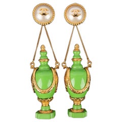 Chanel Golden Metal Earrings with Green Resin