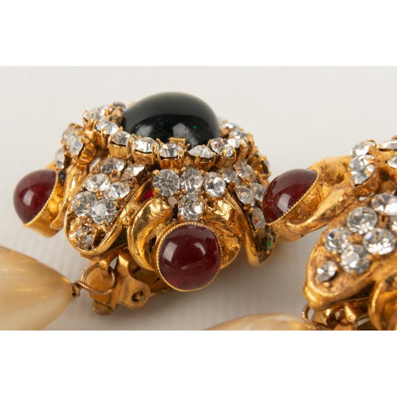 Women's Chanel Golden Metal Earrings with Swarovski Rhinestones For Sale