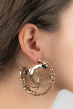 Chanel Golden Metal Large Hoop Earrings, 2022