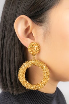 Chanel Golden Metal Large Hoop Style Earrings, 1993