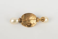 Chanel Golden Metal Lion Brooch with Pearly Drops