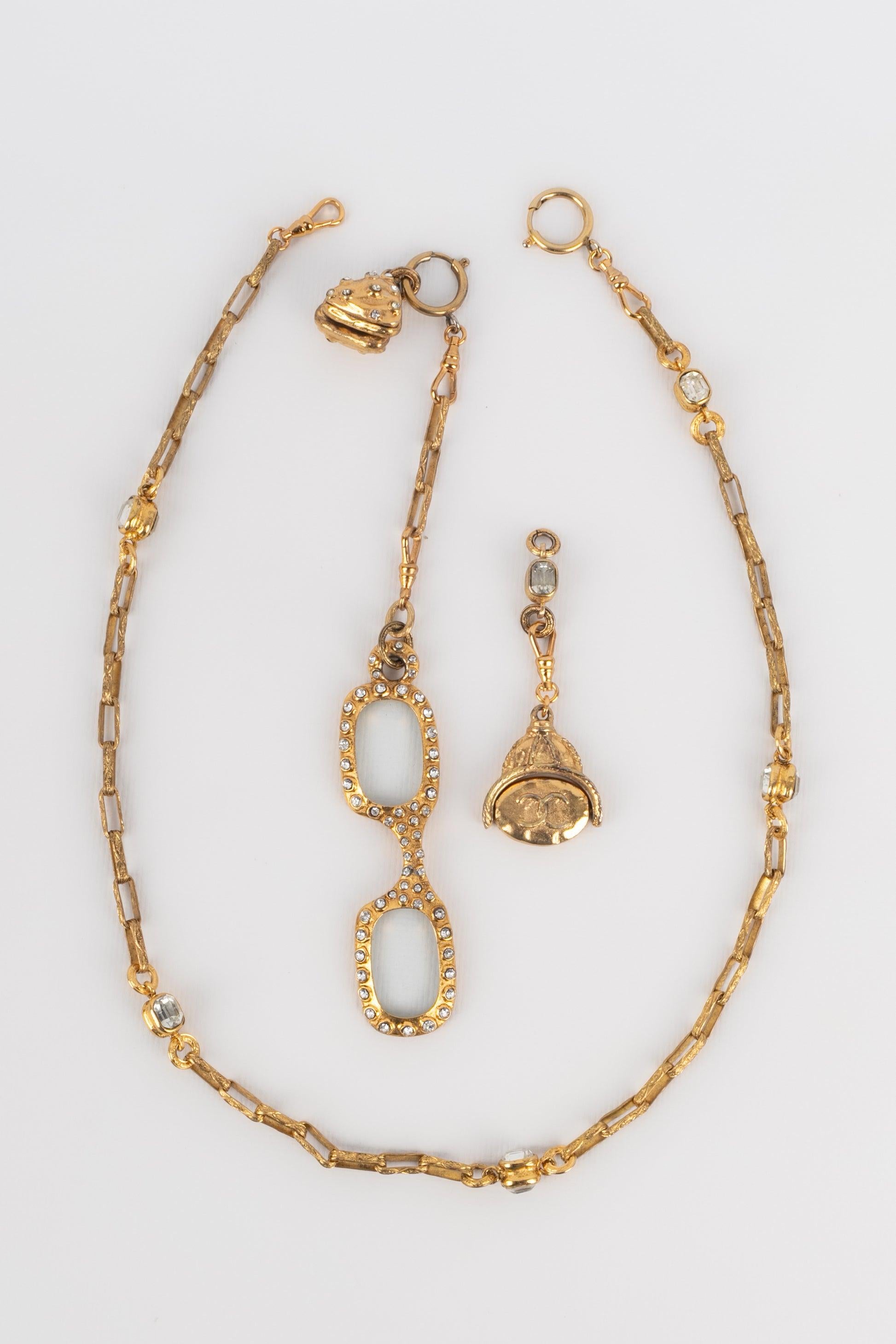 Chanel Golden Metal Magnifying Glass Necklace, 1980s 1
