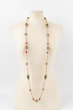 Chanel Golden Metal Necklace / Sautoir with Glass Pearls