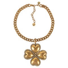 Vintage Chanel Golden Metal Necklace with a Four-leaf Clover-shaped Pendant, 1980s