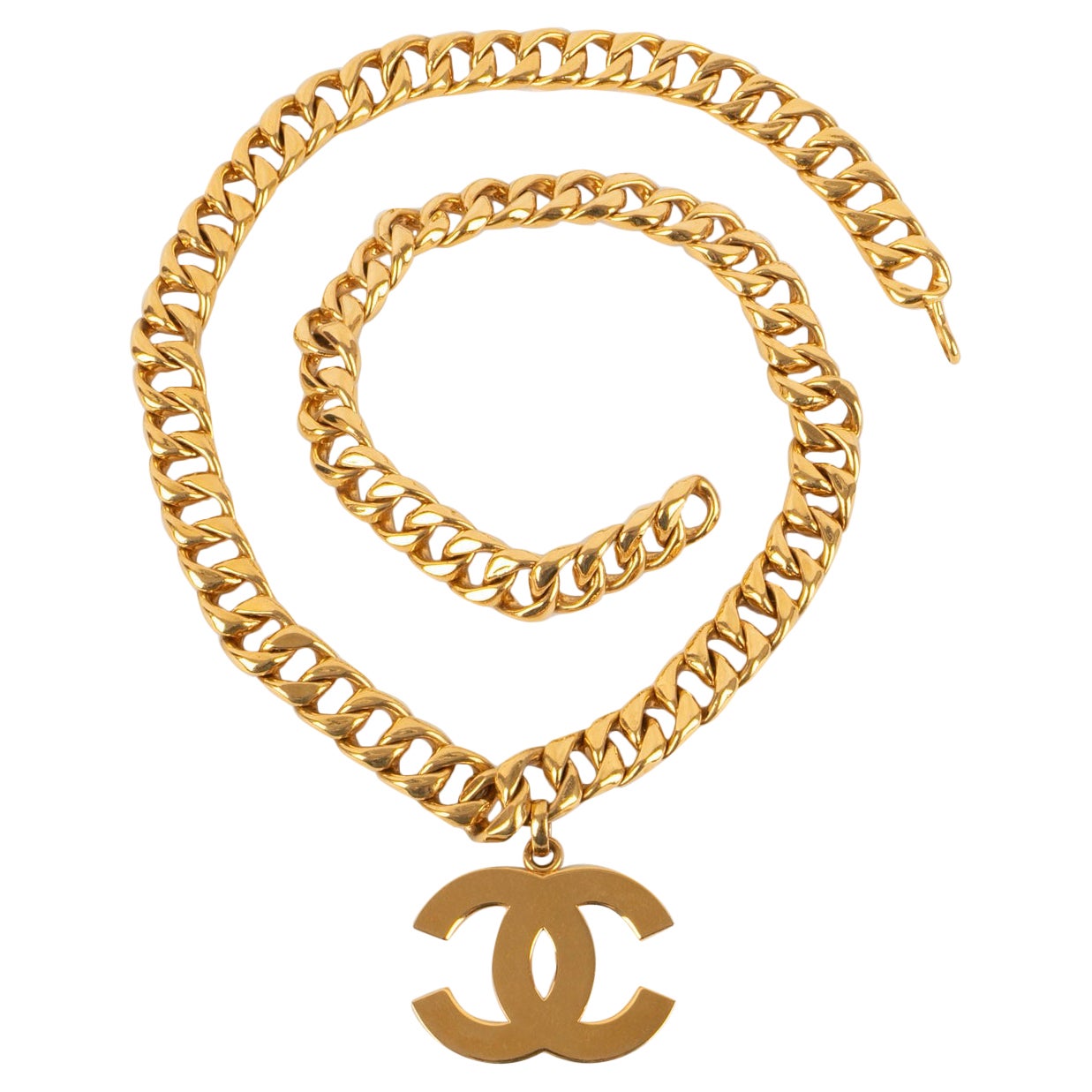 Chanel Golden Metal Necklace with CC Pendant, 1993 For Sale