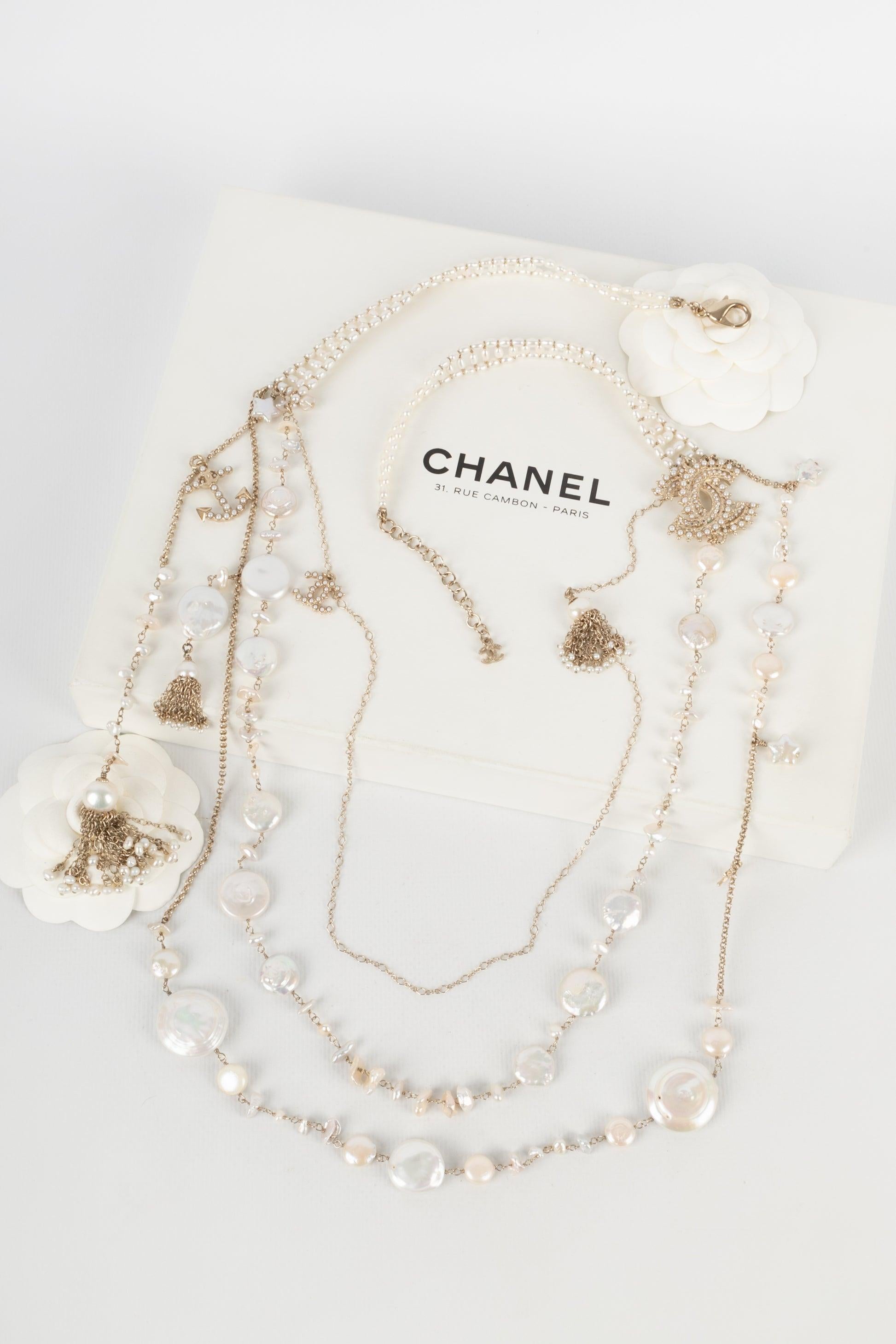 Chanel Golden Metal Necklace with Costume Pearls, 2018 7