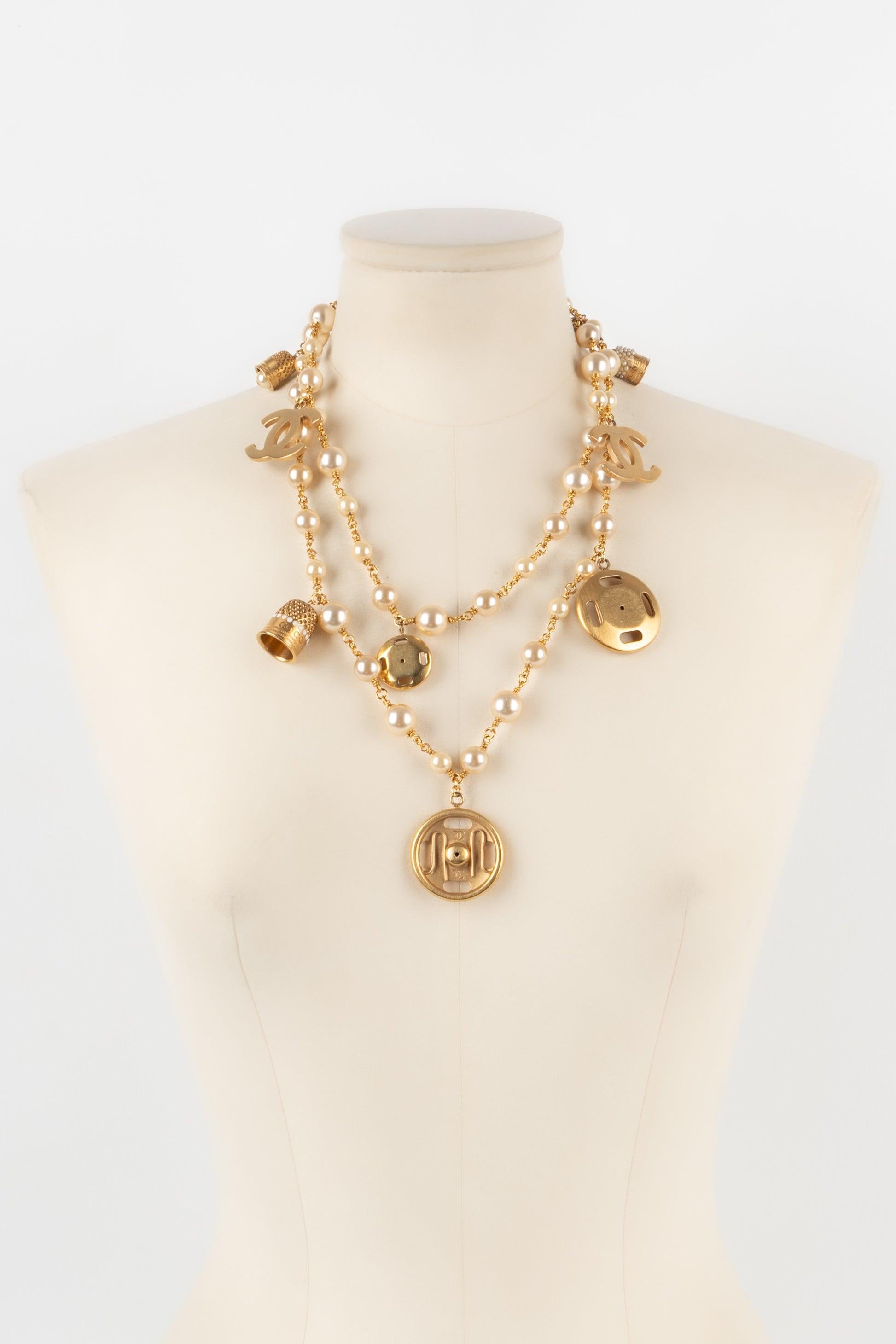 Chanel Golden Metal Necklace with Costume Pearls and Charms Fall, 2003 3