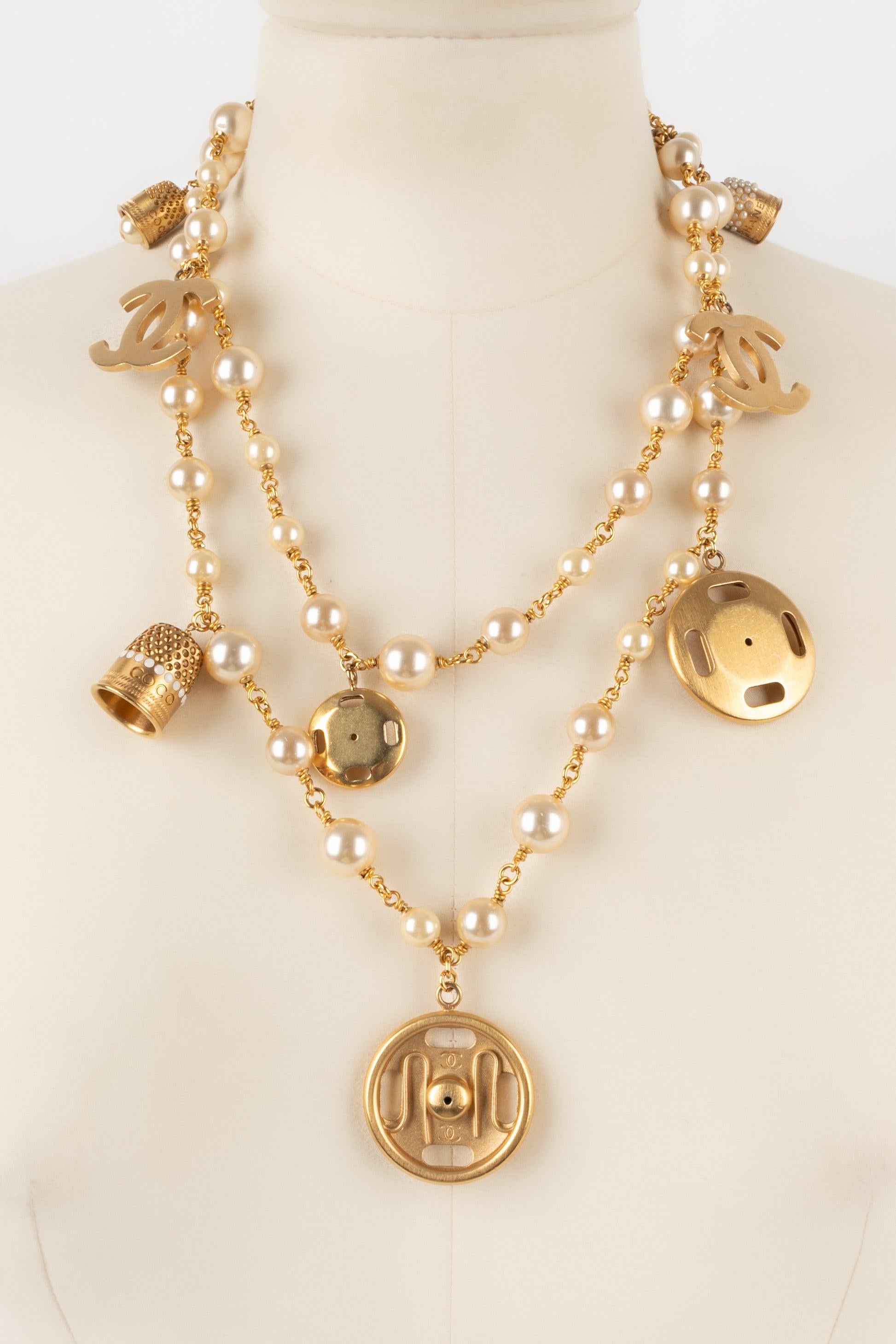 Chanel Golden Metal Necklace with Costume Pearls and Charms Fall, 2003 4