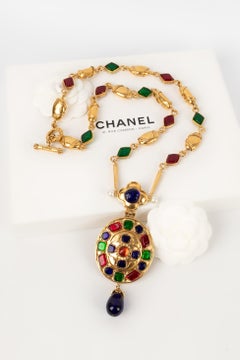 Chanel Golden Metal Necklace with Glass Paste Cabochons, Fall 1994