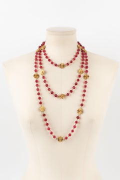 Chanel Golden Metal Necklace with Glass Pearls