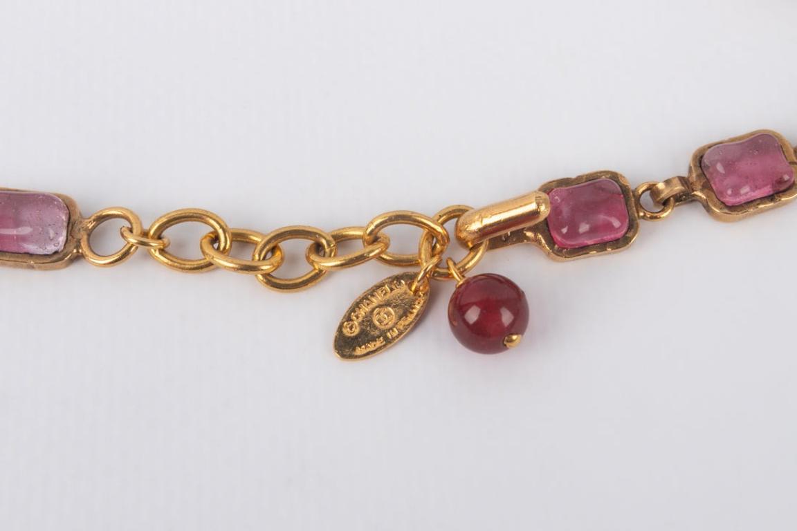 Chanel Golden Metal Necklace with Red Glass Paste, 1980s For Sale 4