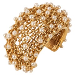 Chanel Golden Metal Openwork Cuff Bracelet, 1980s