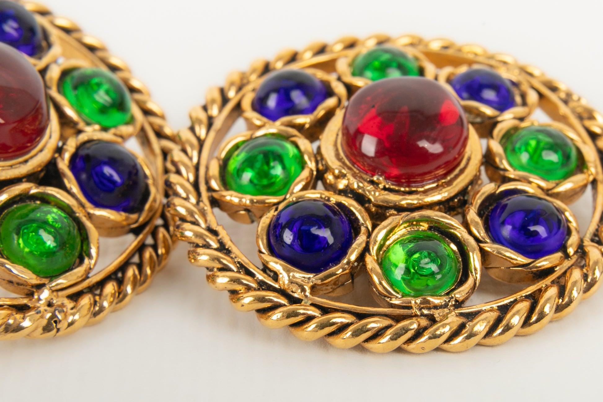 Women's Chanel Golden Metal Openwork Earrings with Glass Paste For Sale