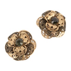 Chanel Golden Metal Openwork Flower Earrings, 2001