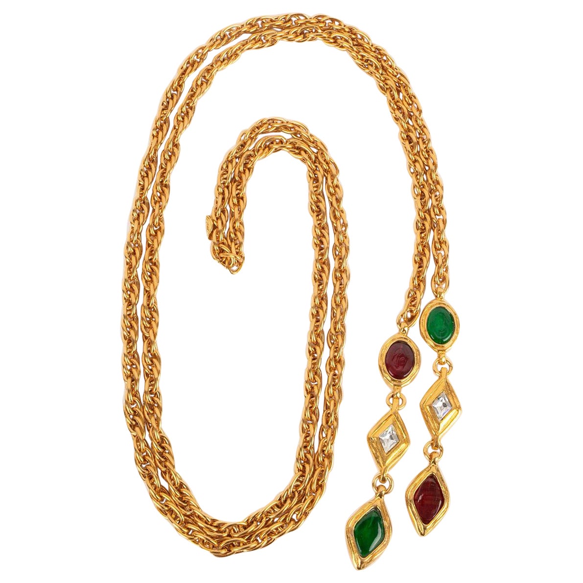 Collana Chanel con cravatta in metallo dorato