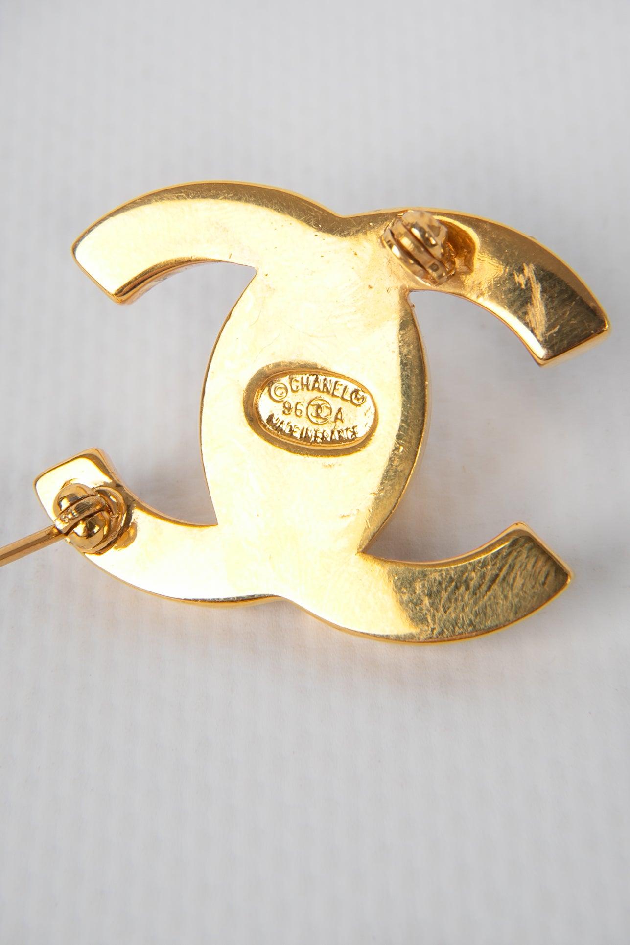 Women's Chanel Golden Metal Turnlock Brooch Ornamented With Swarovski Rhinestones, 1996