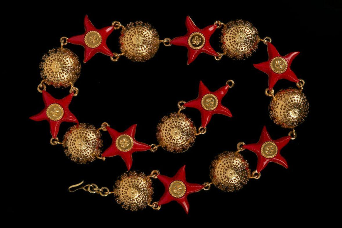 Chanel Golden Metal with Red Resin Stars Belt 1