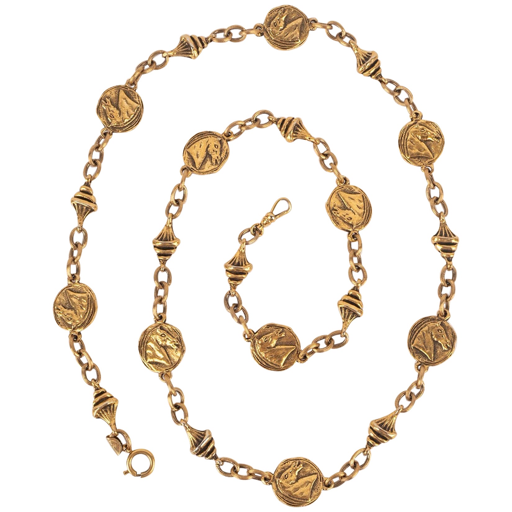 Chanel Golden Necklace with Horse-Head Medallions, 1980s