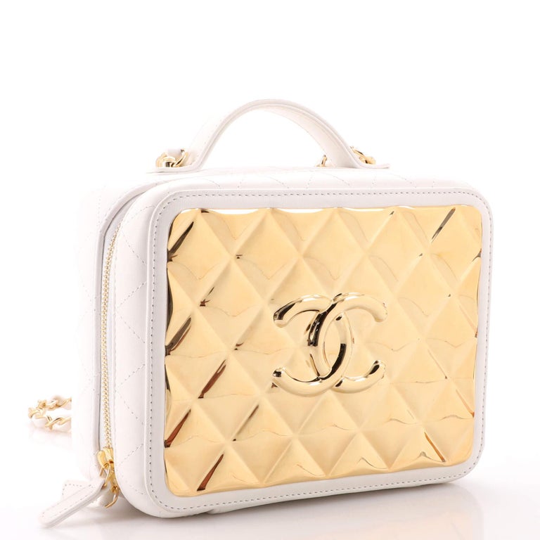 Chanel Golden Plate Vanity Case Quilted Metal and Lambskin Medium