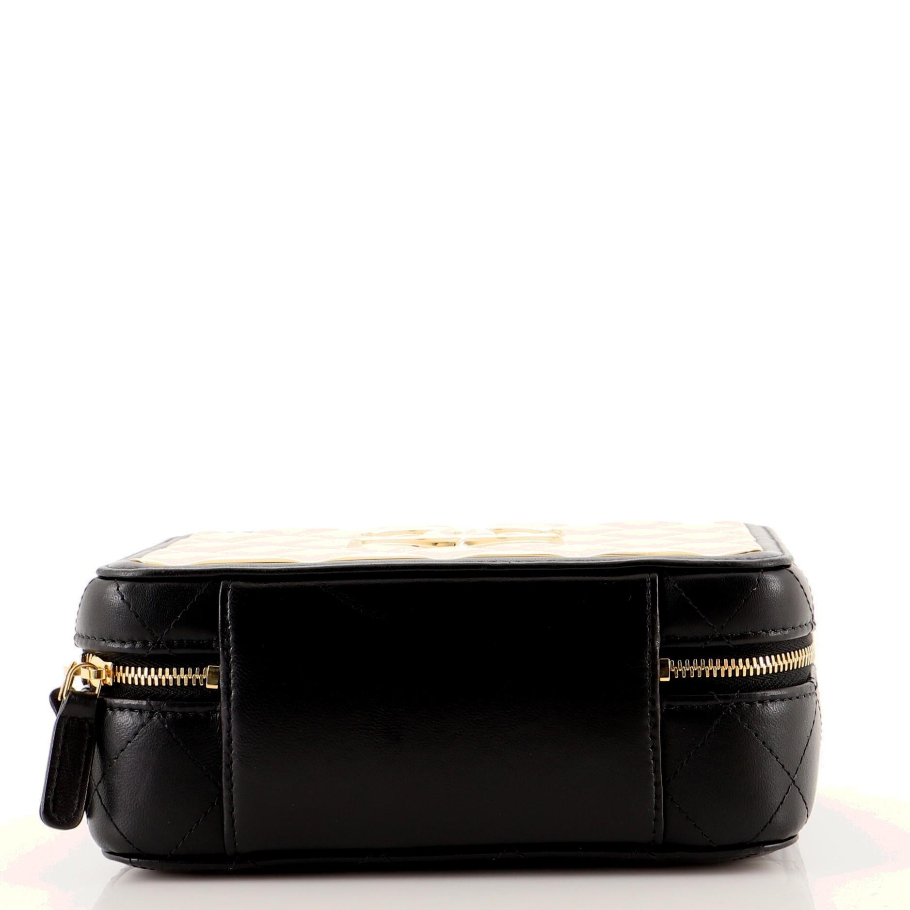 Chanel Golden Plate Vanity Case Quilted Metal and Lambskin Medium In Good Condition In NY, NY