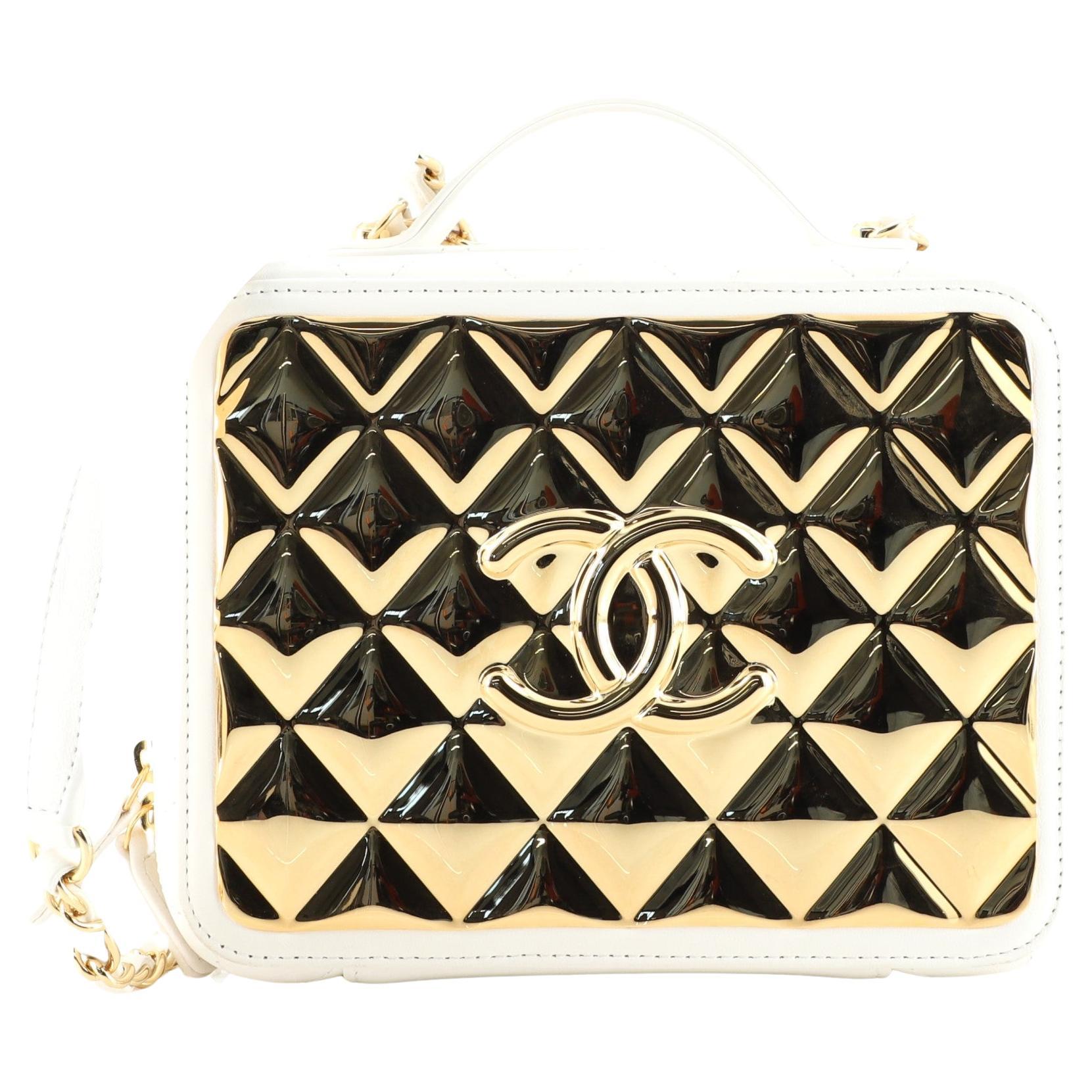 Chanel Lambskin Quilted Golden Plate Clutch with Chain Black