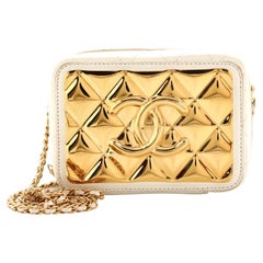 Chanel Golden Plate Zip Around Vanity Case with Chain Quilted Metal and Lambskin