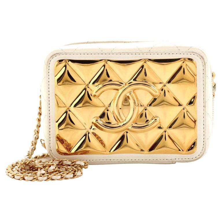 Chanel Metallic Lambskin Quilted Top Handle Vanity Case Gold