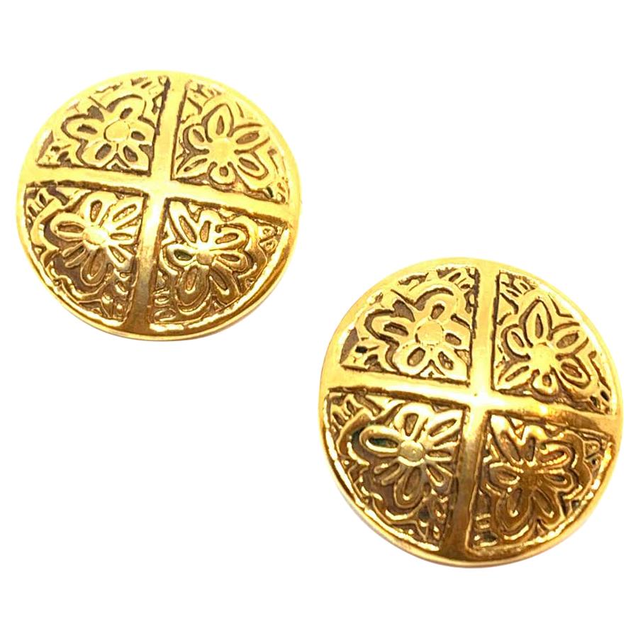 CHANEL Golden Round Clip On Earrings