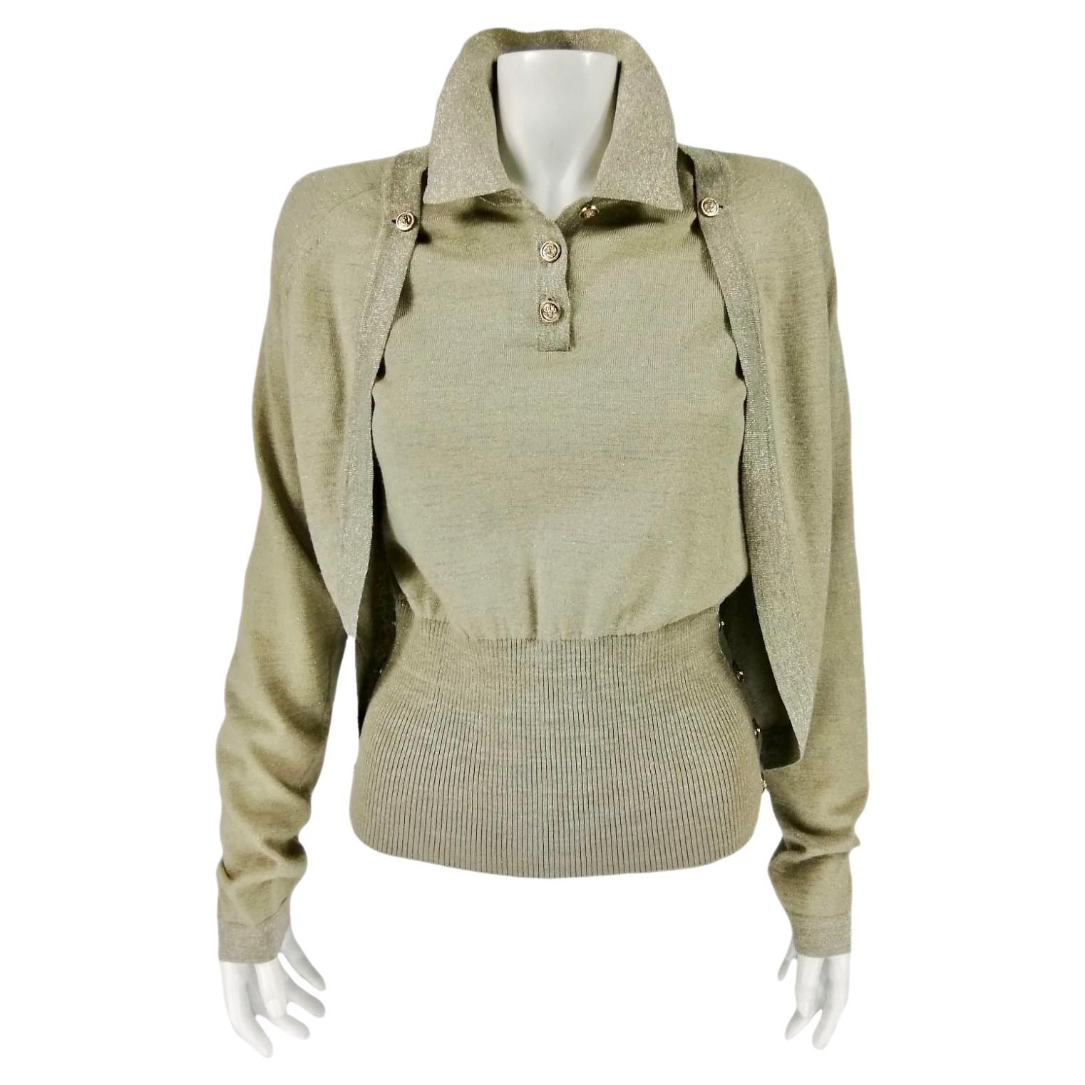 Chanel golden sand cashmere and silk twin set  F/W 2008 FR 42 For Sale