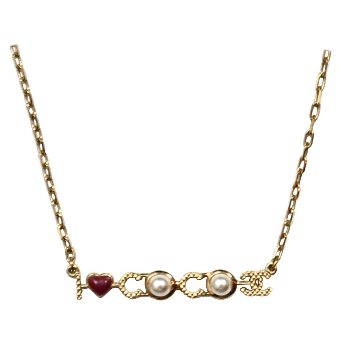 Chanel Goldtone I Love Coco Faux Pearl and Enamel Necklace For Sale at  1stDibs