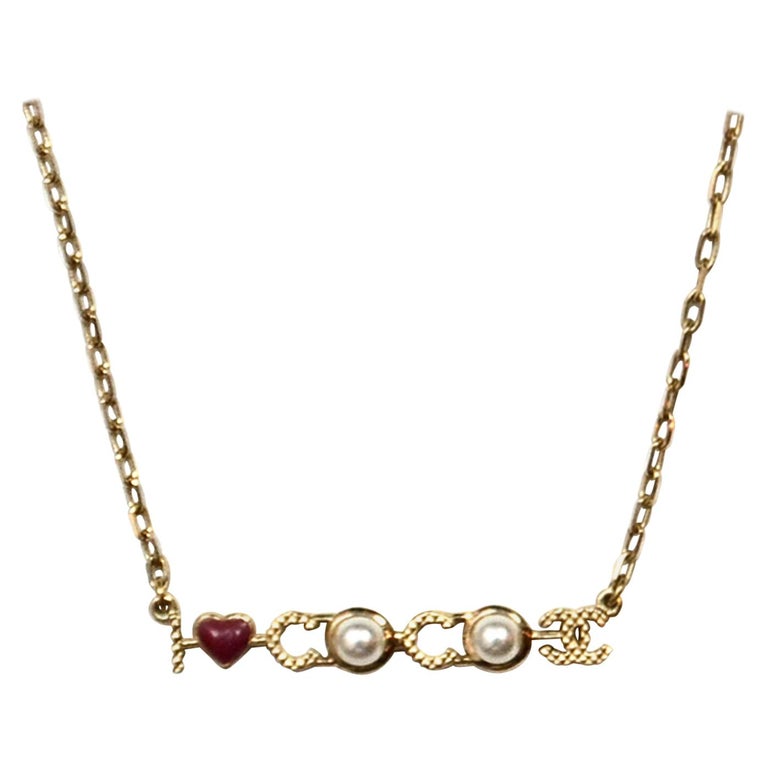 Chanel Goldtone "I Love Coco" Faux Pearl and Enamel Necklace For Sale at  1stDibs | chanel love necklace