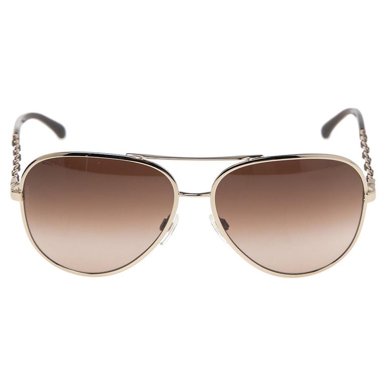 Chanel Goldtone and Leather/ Brown Gradient 4194-Q Aviator Sunglasses at  1stDibs