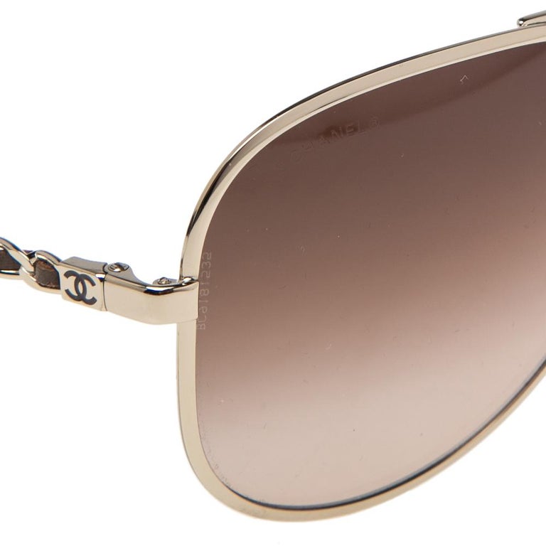 Chanel Goldtone and Leather/ Brown Gradient 4194-Q Aviator