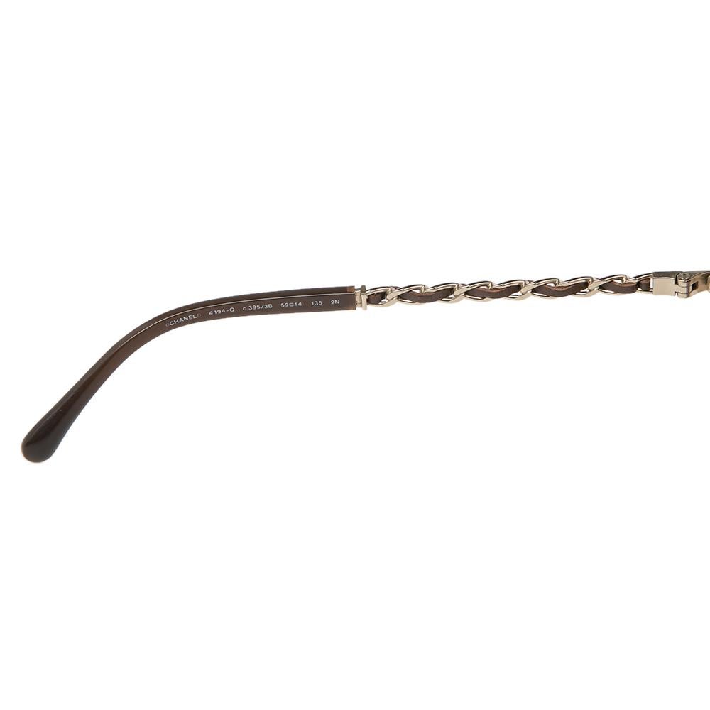 Chanel Goldtone & Leather/ Brown Gradient 4194-Q Aviator Sunglasses In Good Condition In Dubai, Al Qouz 2