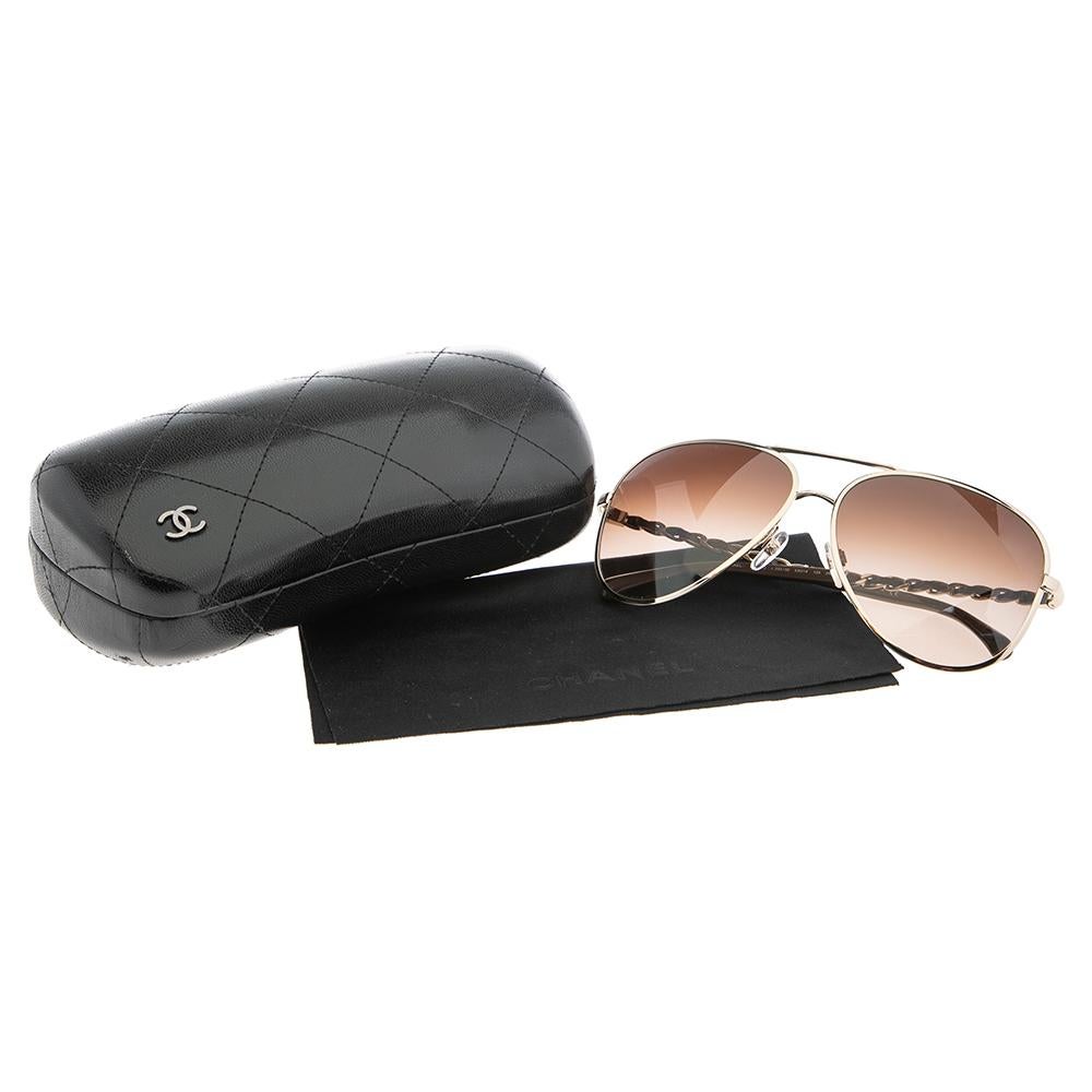 Women's Chanel Goldtone & Leather/ Brown Gradient 4194-Q Aviator Sunglasses