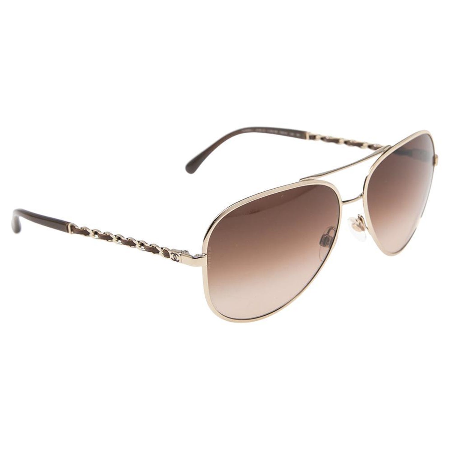 Chanel Goldtone and Leather/ Brown Gradient 4194-Q Aviator Sunglasses at  1stDibs | chanel aviator sunglasses