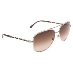 Chanel Goldtone & Leather/ Brown Gradient 4194-Q Aviator Sunglasses