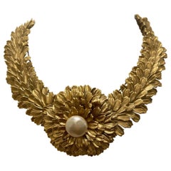 Chanel Goossens Vintage Goldtone Metal Layered Wheat Statement Choker Necklace