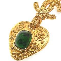 Chanel GP Vintage Gripoix CC Heart Brooch Necklace 90cm