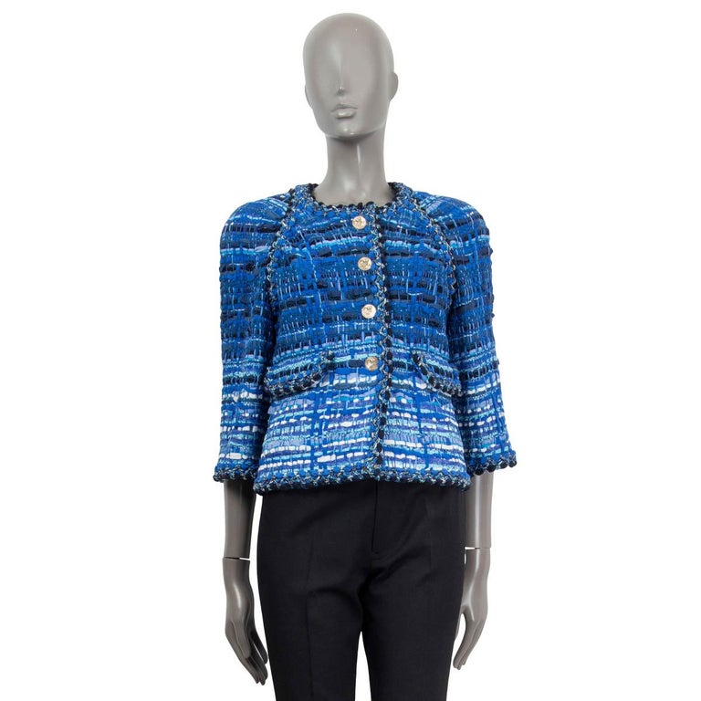CHANEL gradient blau 2018 GREECE BOUCLE TWEED Jacke 38 S 18C bei